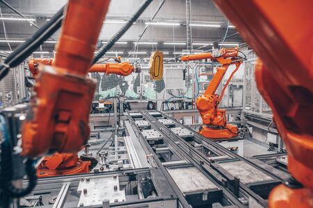 Stopped automatic arm robots in automotive due to economic crisis, the global economic crisis in...