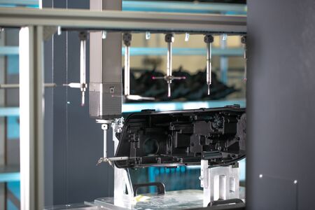 Close up of 3D dimension measurement plastic parts by CMM, 3D automatic measuring systemの写真素材