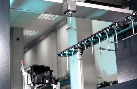 Close up of a 3D dimension measurement plastic parts by CMM, 3D automatic measuring system.の写真素材