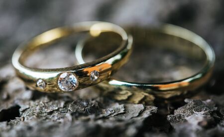 Yellow gold, wedding rings, wedding conceptの写真素材