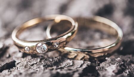 Yellow gold, wedding rings, wedding concept, macro conceptの写真素材