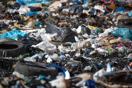 Pollution concept garbage pile in trash, waste dump or a landfill, waste from household, global warningの写真素材