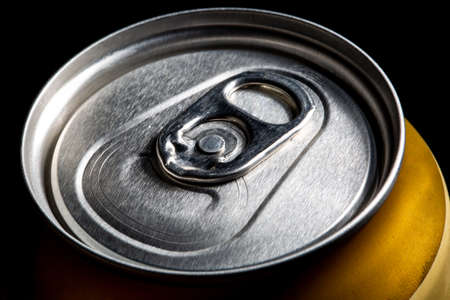 Close up of detail or macro of a can of beer, alcohol and drink conceptの写真素材