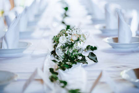 Luxury wedding place setting with kind of a flowers, wed conceptの写真素材