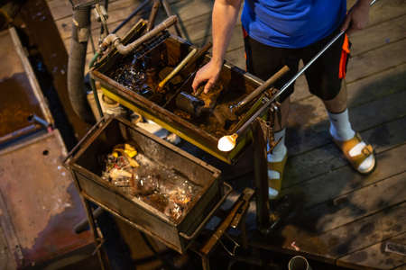 Process of glass production in manufacturing industrial, handmade glass product, industry concept