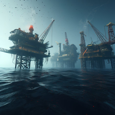 Oil platforms in the ocean, oil drilling from the bottom of the ocean, industrial conceptの素材