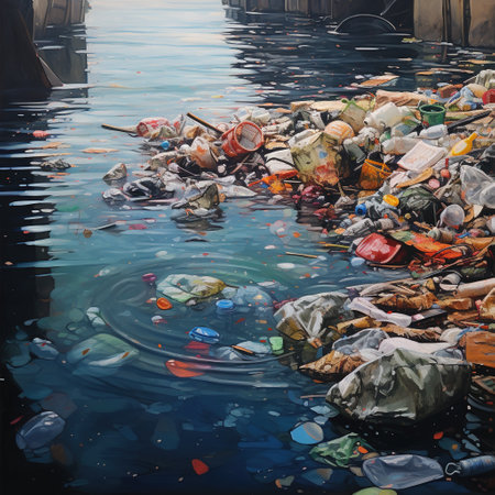 Polluted nature with kind of garbage and polluted water, a ruined country, ecology issueの素材