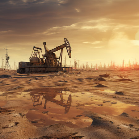 Oil extraction in the desert, oil drilling, industrial conceptの素材