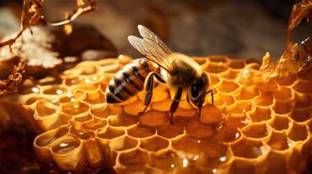 Honeycomb with bees in the bee apiary, beekeeping conceptの素材