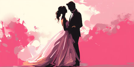 Young wedding couple dancing together during lovely wed day, a marriage ceremony, especially considered as including the associated celebrationsの素材