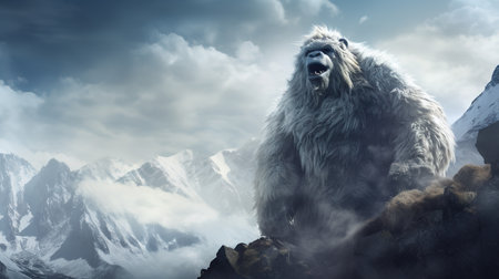 Huge and scary yeti on the top of a mountain, monster and fantasy conceptの素材