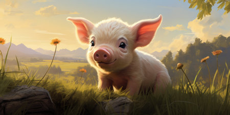 Cute dwarf pig in the nature, animal conceptの素材