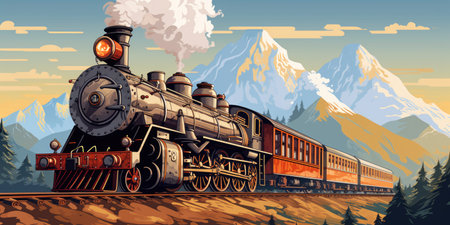 Historical steam train, a train that is powered by a steam engineの素材