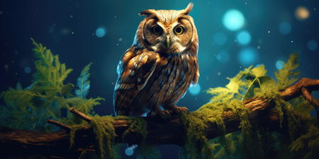 Owl on the branch during night, wildlife and nature conceptの素材