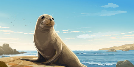 Seal animal by the sea, wildlife conceptの素材