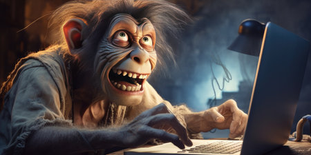 Funny troll trolling on the internet others people, making a deliberately offensive or provocative online post with the aim of upsetting someone or eliciting an angry response from themの素材