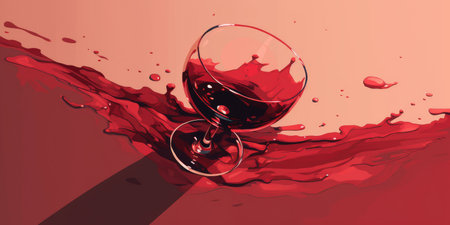 Spilled glass of red wine as illustration, an alcohol drink conceptの素材