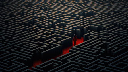 Difficult labyrinth or maze set on dark environmentの素材