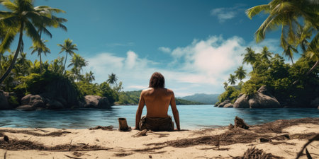Cast way man on a deserted tropical islandの素材