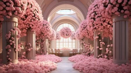 Beautifully decorated ceremonial hall for a wedding ceremony with a pink roses, wed conceptの素材