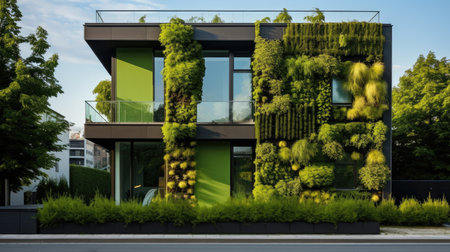Green facade of the modern house, green ecology buildingの素材