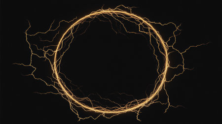Circular electric frame made of lightning on dark backgroundの素材