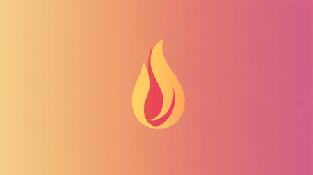 Burning fire flame logo with yellow and red gradient on colorful backgroundの素材