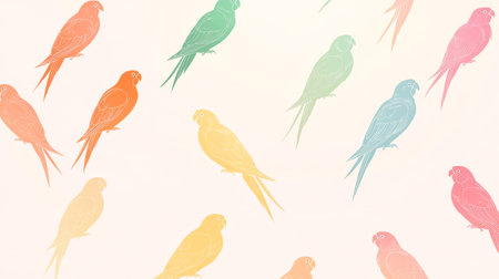 Colorful parrots pattern creating a vibrant design on white backgroundの素材