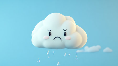 Angry cloud is raining on blue sky background, 3d renderingの素材