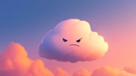 Angry cloud floating in colorful sunset sky expressing negative emotionsの素材
