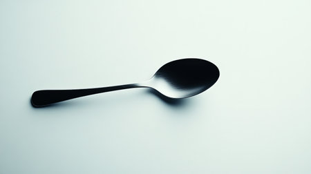 Shiny metal spoon lying on white backgroundの素材