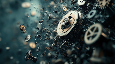 Exploding gears and cogs creating abstract industrial backgroundの素材