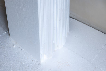 Close-up of extruded polystyrene foam insulation creating a thermal barrier in building construction