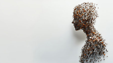 Human bust formed by swarm of insects symbolizing disease and infectionの素材