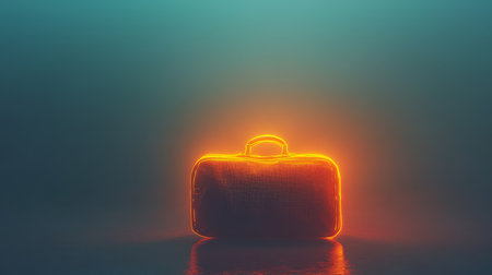 Glowing briefcase representing business and success in futuristic styleの素材