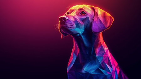 Colorful polygonal labrador retriever emerging from darknessの素材