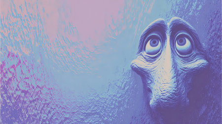 Sad alien face emerging from an abstract textured backgroundの素材