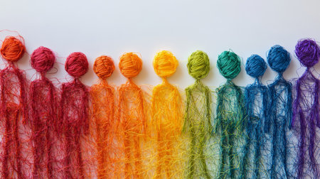 Colorful yarn people showing diversity and inclusionの素材