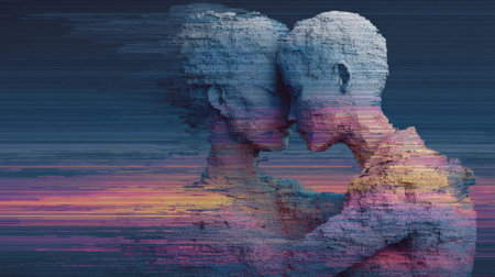 Pixel sorting couple showing affection in digital art styleの素材