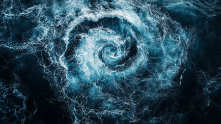 Powerful maelstrom swirling in deep blue ocean watersの素材