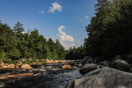 Downstream View of Wissataquoik River from Orin Fallsの写真素材