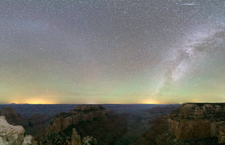 Milky Way Over Grand Canyon's Cape Royal Trail at Duskの写真素材