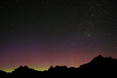 Aurora Borealis Over Big Plateau at Theodore Roosevelt National Parkの写真素材