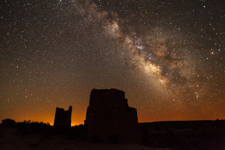 Milky Way Over Square Tower Group at Hovenweep National Monumentの写真素材