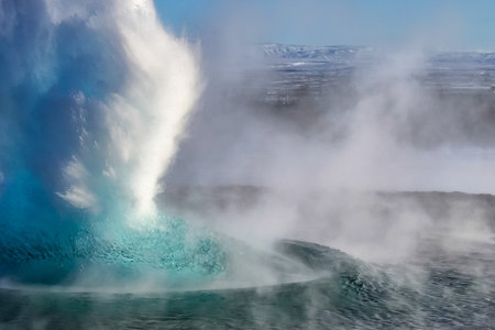 Water Erupting and Rising in the Heart of the Lakeの写真素材