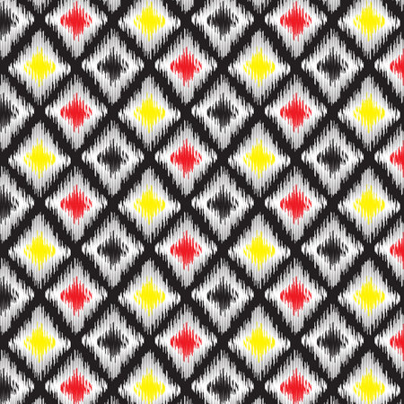 seamless pattern repeat ikat ogee art floral and geometric elements black and white modern design texture, vintage, ethnic fabric, carpet clothing folk embroidery Aztec style abstract vector backgroundのイラスト素材