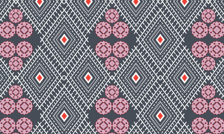 seamless ethnic pattern repeats ikat ogee art floral and geometric elements black and white modern design texture, vintage, fabric, carpet clothing folk Stitch embroidery vector backgroundのイラスト素材