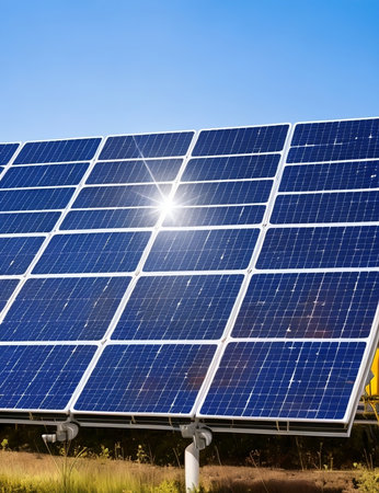 Solar panels, photovoltaic, alternative electricity source - concept of sustainable resourcesの写真素材