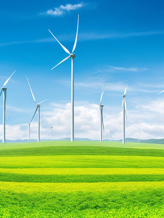 Green energy generator of the environment, power generation station of the electricity industry and solar cell, wind, close up stationの写真素材