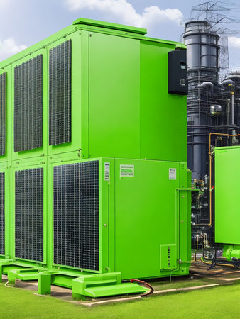Green energy generator of the environment, power generation station of the electricity industry and solar cell close up stationの写真素材